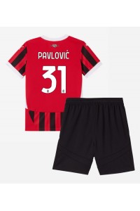 AC Milan Strahinja Pavlovic #31 Jalkapallovaatteet Lasten Kotipeliasu 2024-25 Lyhythihainen (+ Lyhyet housut)